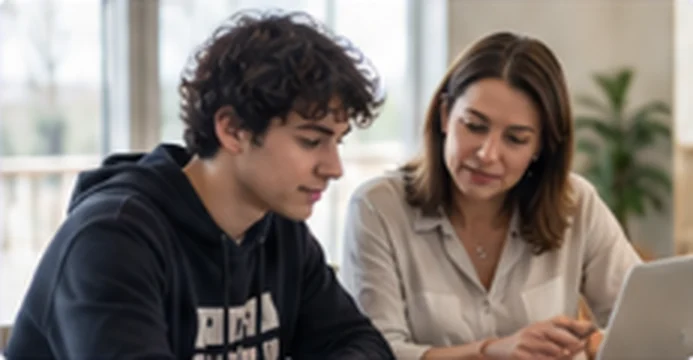 Student preparing an application with an advisor