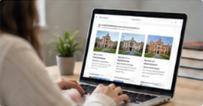 Laptop showing a list of recommended educational institutions