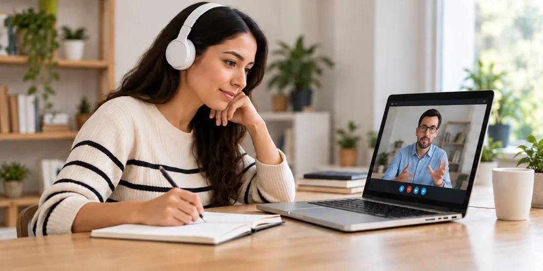 Estudiante tomando clase virtual de preparación para el TOEFL ITP