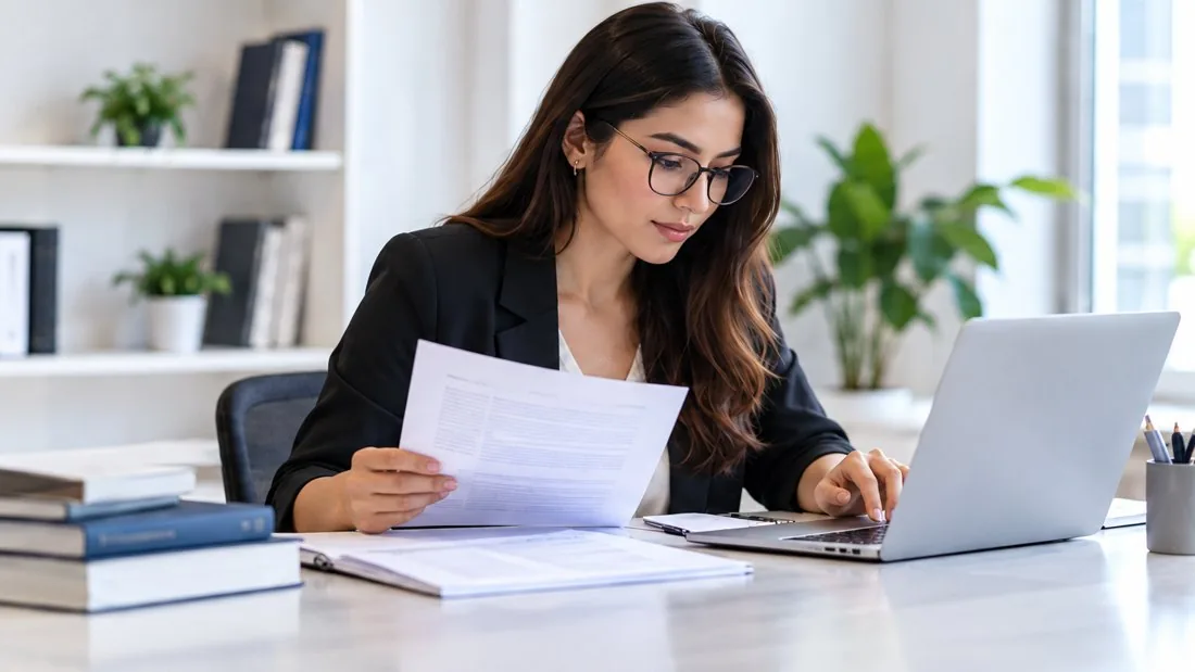 Profesional revisando documentos para traducción